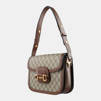 Gucci 1955 Horsebit Bag Tan Brown Small Leather Canvas Monogram