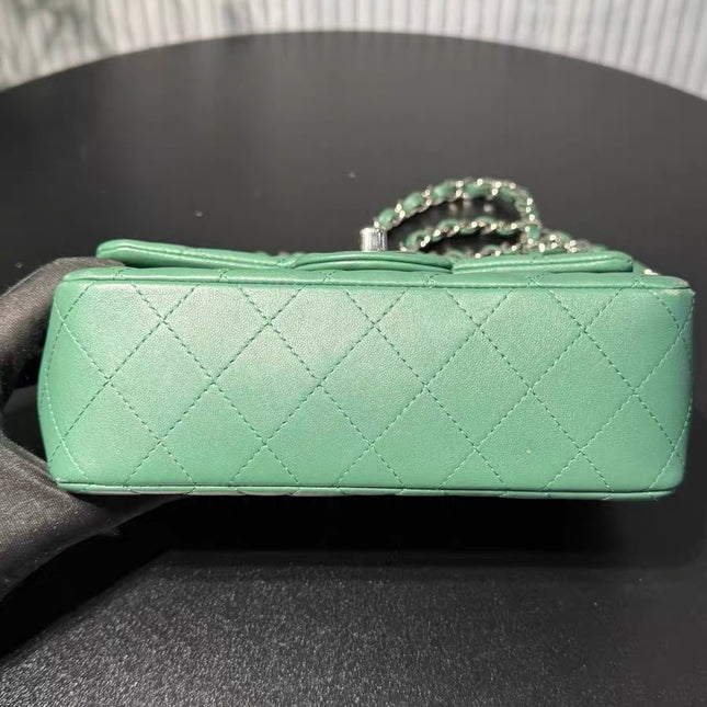 Chanel Classic Flap Mini 2019 Green Lambskin Leather Silver Hardware