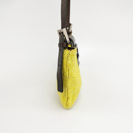 Fendi Lemon Yellow Beaded Top Opening Crossbody Bag