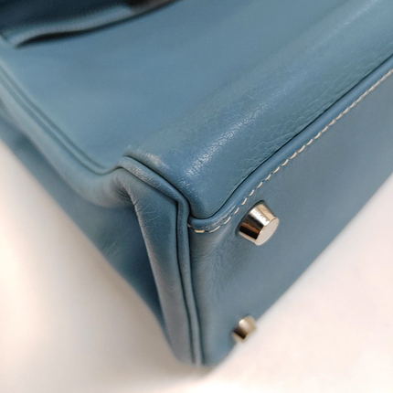 Hermes Kelly 32 Retourne Double Ring Blue Jeans Evercolor Leather Palladium Hardware 2002