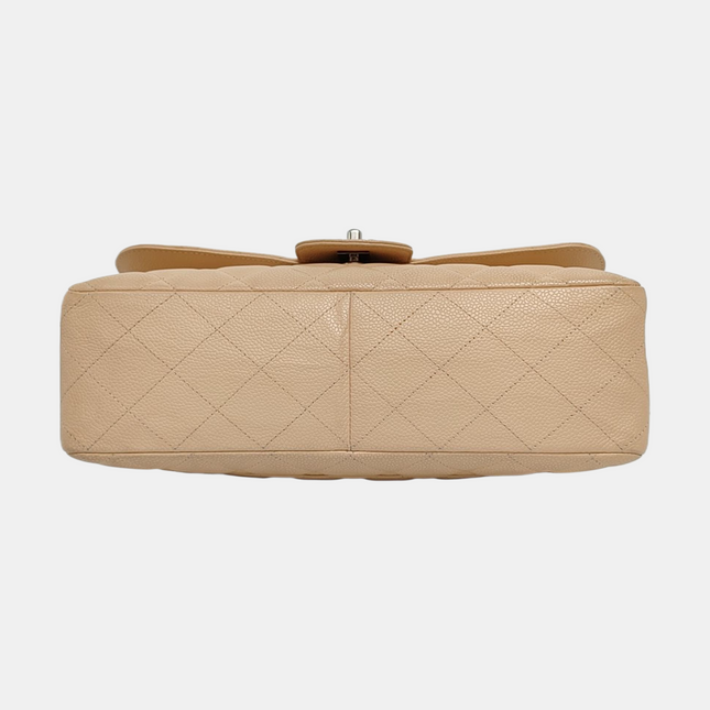 Chanel Classic Flap Jumbo Beige Caviar Leather Single Flap Silver Hardware