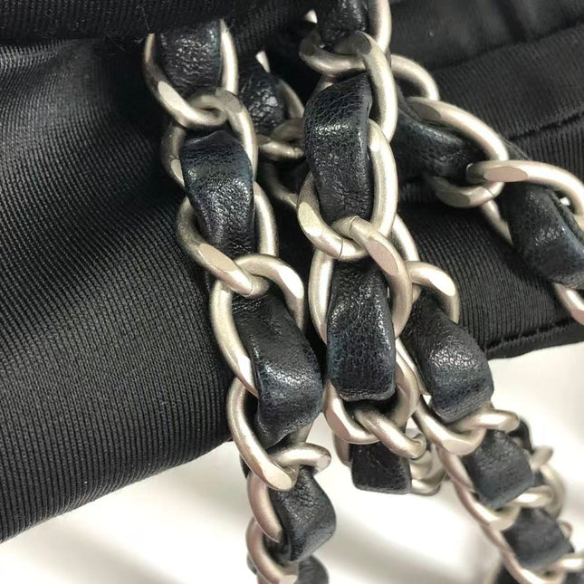 Chanel Medium Straw Wicker Flap Bag Black Diamond Wild Stitch