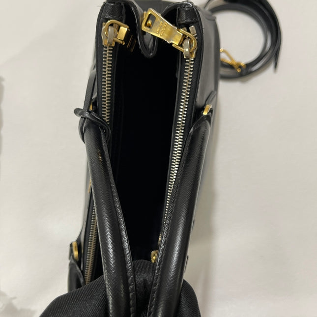 Prada Galleria Saffiano Leather Small Black Handbag with Strap