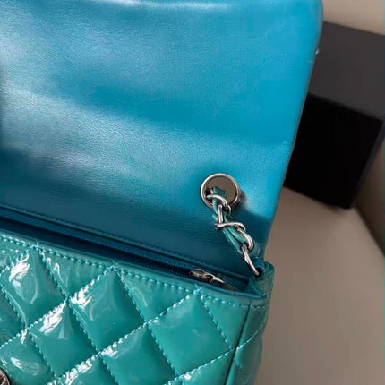 Chanel Classic Flap Rectangular Mini Blue Patent Leather Silver Hardware
