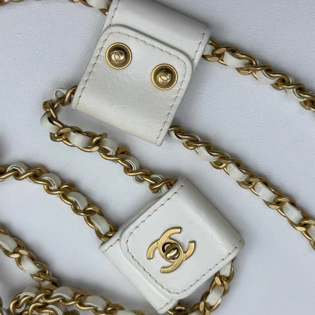 Chanel White Quilted Lambskin Double Side Pack Bags Aged Gold Hardware 2019