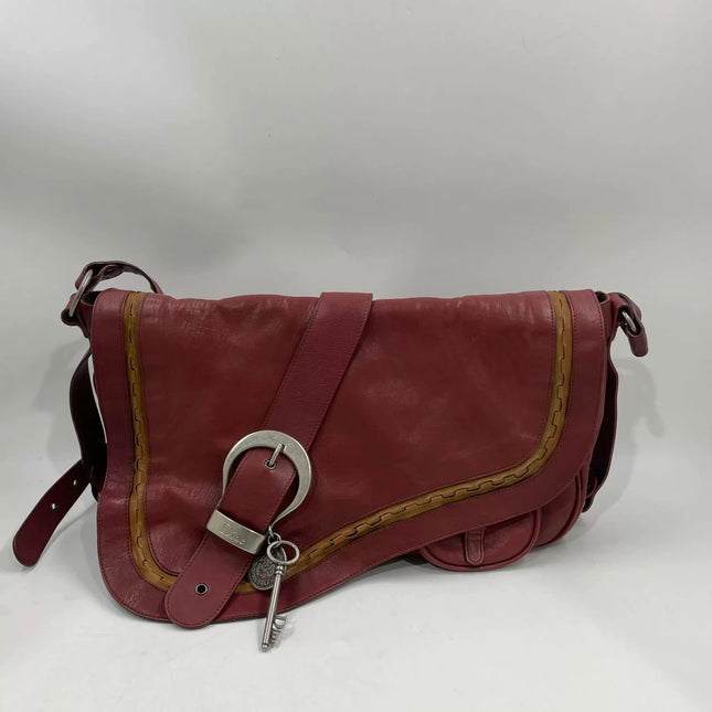 Dior Vintage Gaucho XL Red Leather Crossbody Bag 42cm