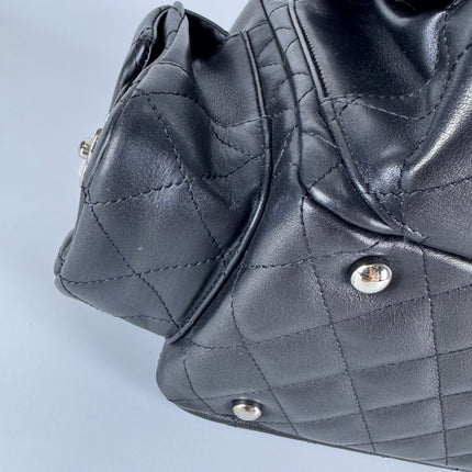 Chanel Cambon Multi-pocket Ligne Reporter Bag Medium Black Calfskin Leather White Logo