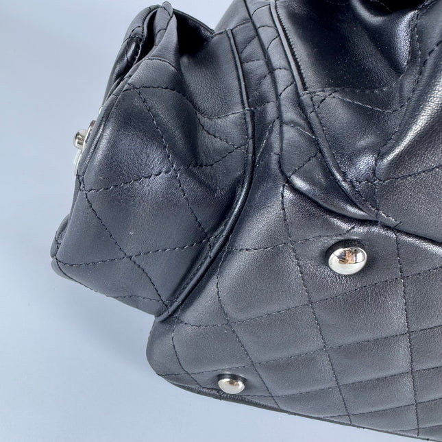 Chanel Cambon Multi-pocket Ligne Reporter Bag Medium Black Calfskin Leather White Logo