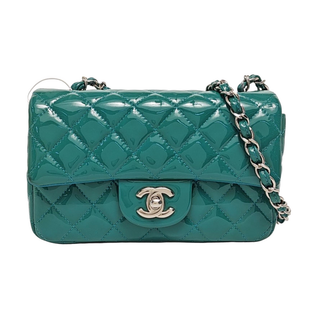 Chanel Classic Flap Rectangular Mini Blue Patent Leather Silver Hardware-Luxbags