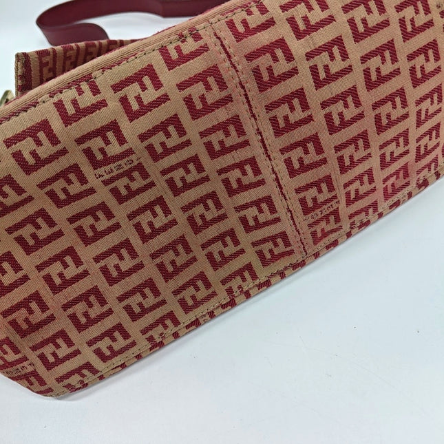 Fendi Mamma Baguette Red Classic Zucchino Monogram Shoulder Bag