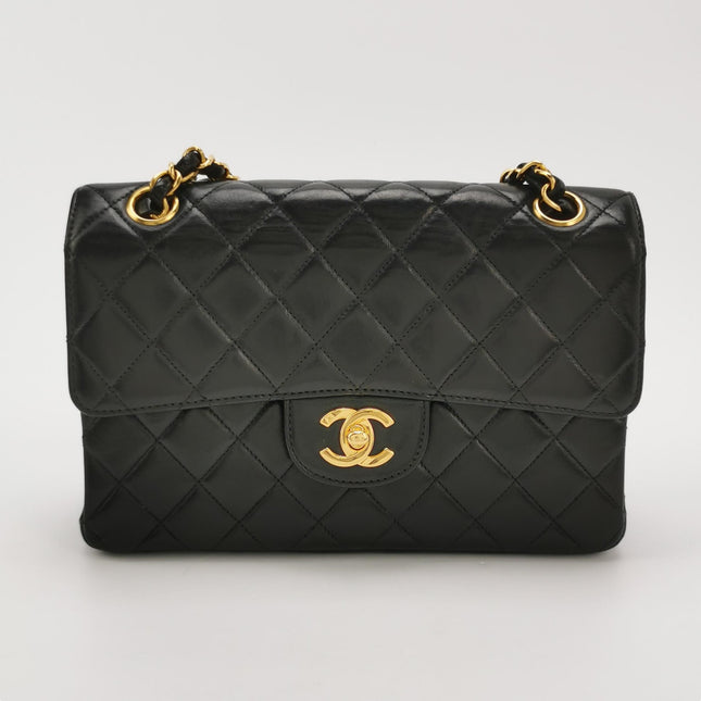 Chanel Double Sided Small Classic Flap Black Lambskin Leather 24k Gold Hardware, 1996-1997