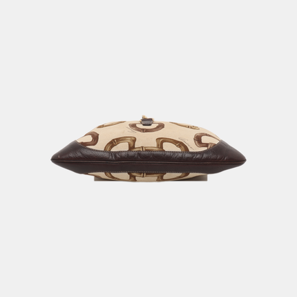 Gucci Jackie Vintage Medium Horsebit Print Cloth and Brown Leather Gold Hardware
