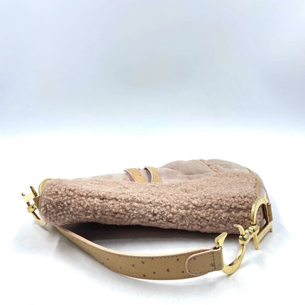 Dior Saddle Vintage Shoulder Bag Medium Shearling and Ostrich Leather Pink