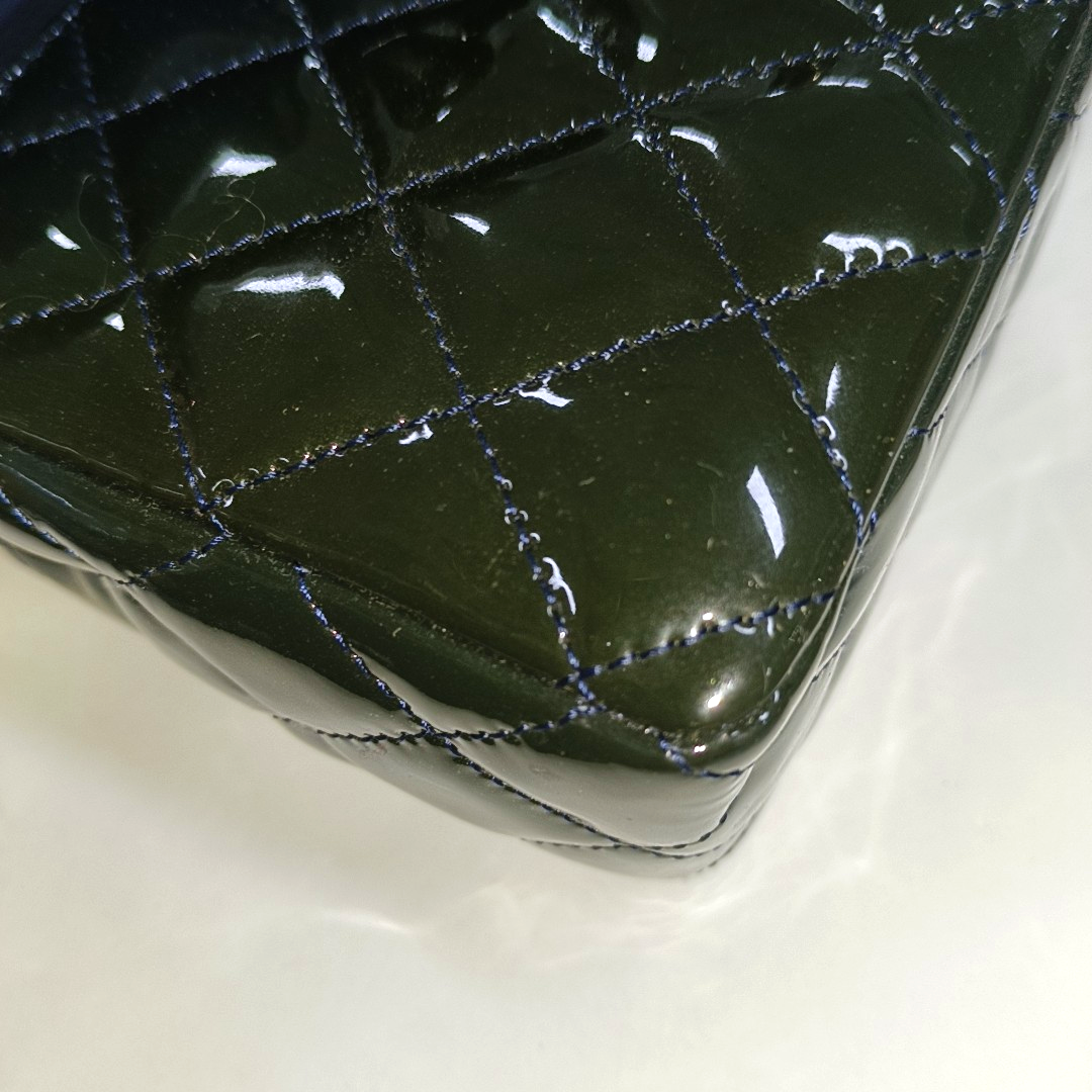 Chanel Classic Flap Rectangular Mini Dark Green Patent Leather Silver HW, 2014-2015