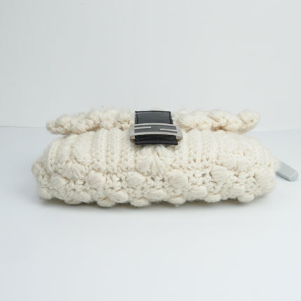 Sold Fendi Baguette Bag White Wool Pompom Shoulder Bag