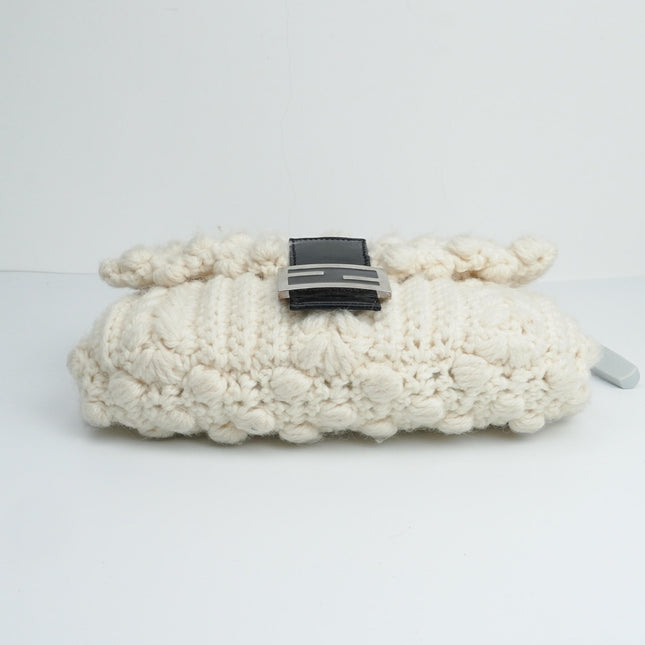 Sold Fendi Baguette Bag White Wool Pompom Shoulder Bag