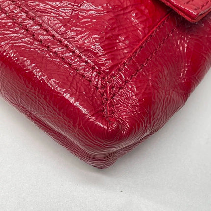 FENDI Baguette Red Crinkled Patent Leather Shoulder Bag