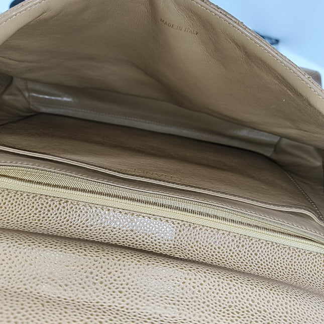 Chanel Vintage Top Handle Kelly Beige Flap Bag Caviar Leather 24k Gold Plated Hardware, 2000