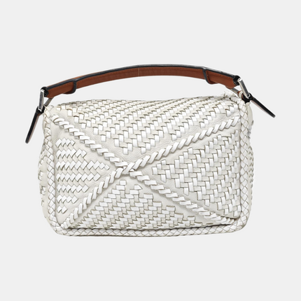 Loewe Puzzle Small Leather Woven Braided White Crossbody Bag