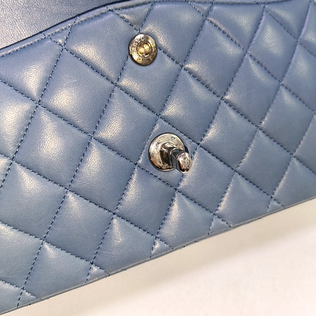 Chanel Timeless Classic Flap Medium Misty Blue Lambskin Leather Silver Hardware, 2012