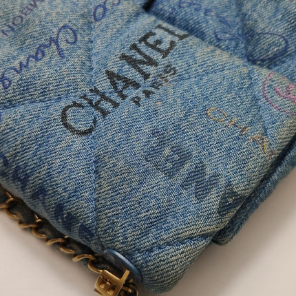 Chanel Classic Flap Mini Rectangular Blue Denim Jeans Gold Hardware Microchip