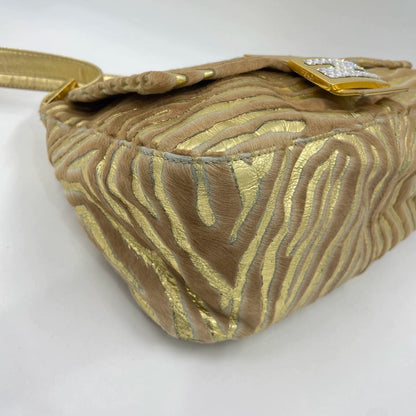 Fendi Mamma Baguette Gold Lambskin Leather Pony-style Zebra Stripes