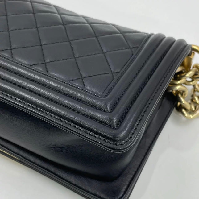 Chanel Le Boy Small Black Lambskin Leather Antiqued Gold Hardware