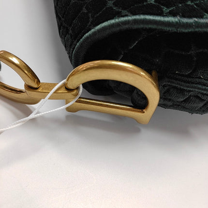 Dior Saddle Medium Green Velvet Crocodile Style Print Handbag