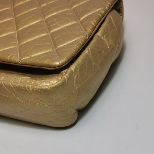 Chanel Paris Bombay Pondicherry Flap Bag Quilted Large Gold Shiny Calfskin Leather