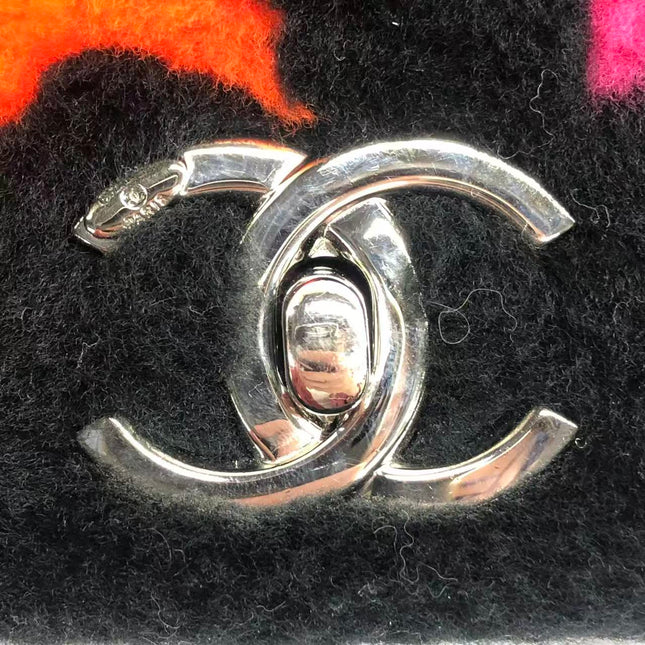 Chanel Medium Flap Bag Shearling and Leather Pop Art N.5 Silver Hardware