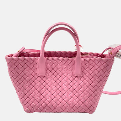 Bottega Veneta Cabat Mini Intreccio Leather Tote Bag Pink-Luxbags