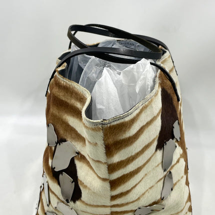 Fendi Brown and White Zebra Print Ponyhair Tote with Metal Plates