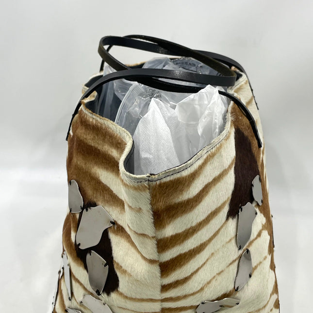 Fendi Brown and White Zebra Print Ponyhair Tote with Metal Plates
