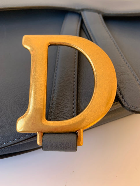 Sold Dior Saddle Blue Grey Medium Leather Handbag