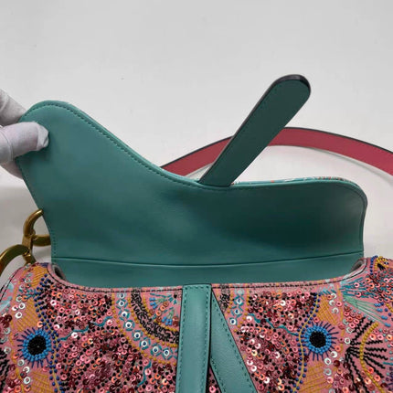 Dior In Lights Saddle Medium Multicolor Beads and Calfskin Leather Shoulder Bag