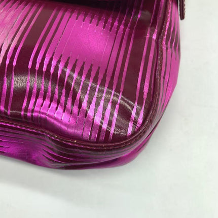 Fendi Baguette Pink Patent Leather Striped Gold Hardware Shoulder Bag