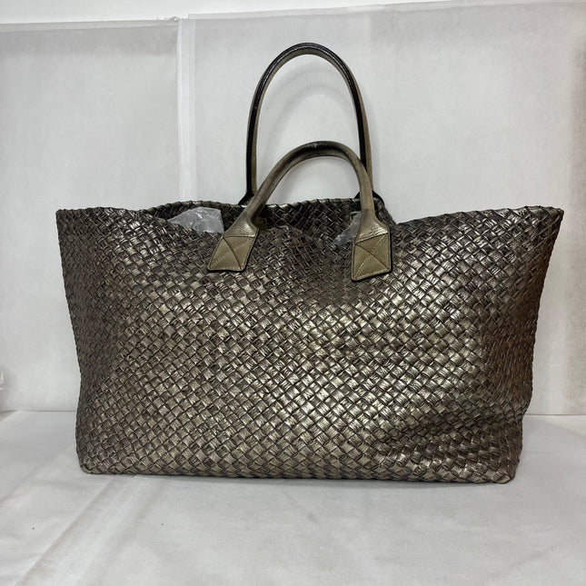 Bottega Veneta Cabat Large Intreccio Deerskin Leather Tote Bag Gold