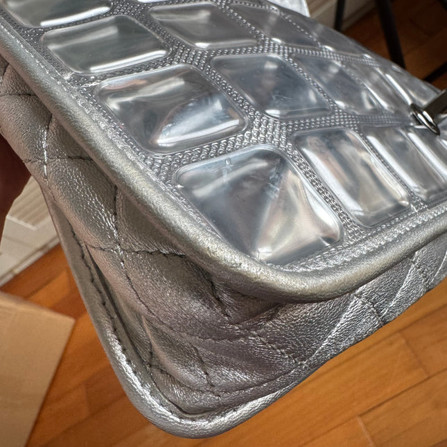 Chanel Ice Cube Chocolate Bar Classic Flap Metallic Silver PVC with Leather