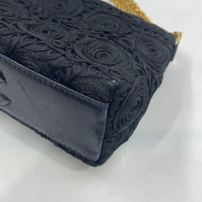 Chanel vintage Black Rose Knitted Fabric Gold Chain Flap Crossbody Bag