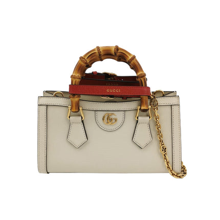 Gucci Diana Small East West Cream White Leather Bag Bamboo Handle with Strap