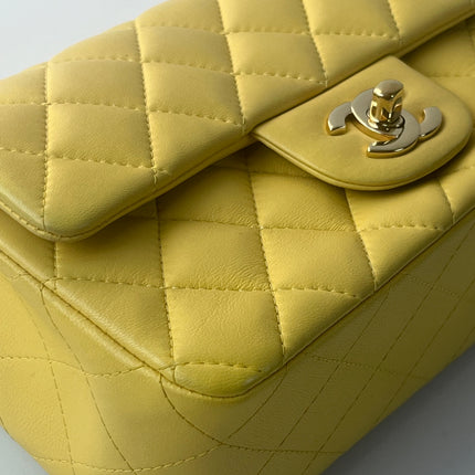 Chanel Classic Flap Rectangular Mini 2016 Yellow Lambskin Leather Gold Hardware
