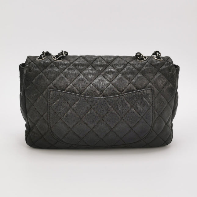 Chanel Now and Forever Large Jumbo Flap Bag Black Lambskin Silver Hardware