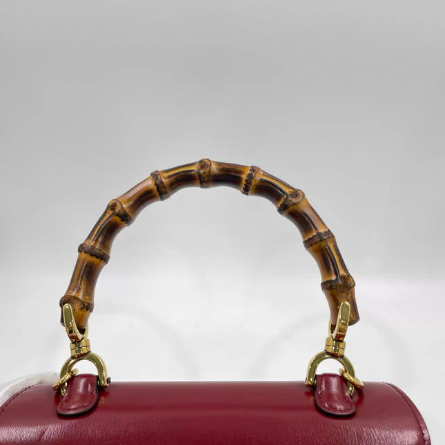 Gucci Bamboo 1947 Small Ancora Red Burgundy Calfskin Leather Top Handle Bag