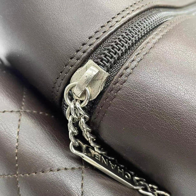 Chanel Cambon Large Dark Brown Calfskin Leather Double Strap Handbag