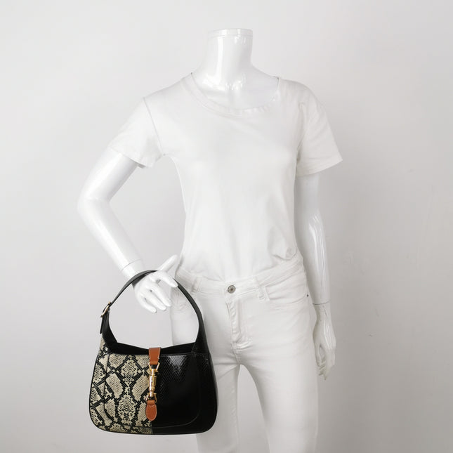 Gucci Jackie 1961 Small Multicolor Calfskin and Python-skin Leather Black With Strap