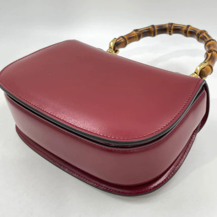 Gucci Bamboo 1947 Small Ancora Red Burgundy Calfskin Leather Top Handle Bag