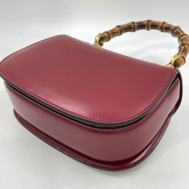 Gucci Bamboo 1947 Small Ancora Red Burgundy Calfskin Leather Top Handle Bag
