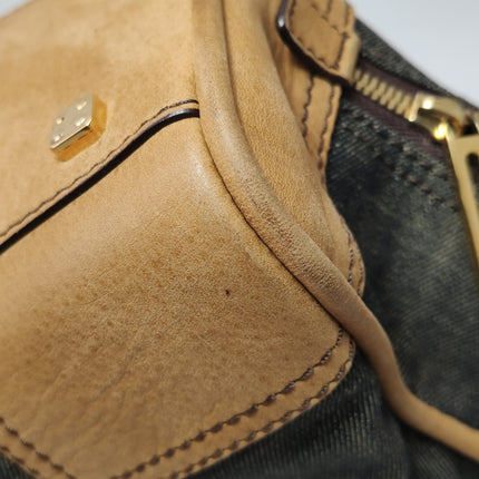 Loewe Amazona 28 Denim Beaded Embroidery Brown Leather Handbag