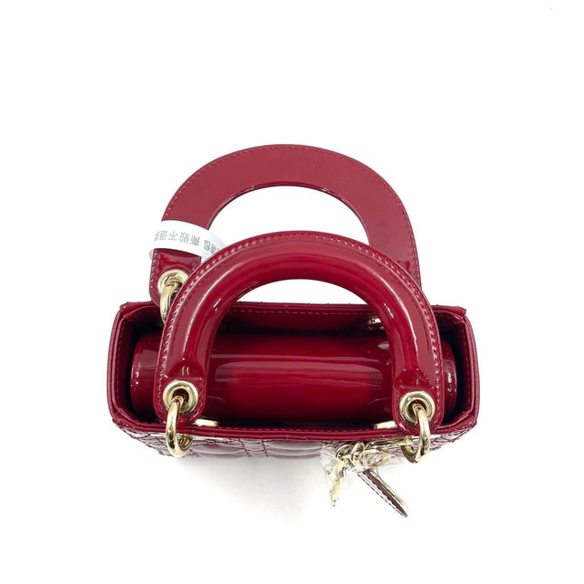 Lady Dior Mini Handbag Burgundy Red Patent Leather Gold-tone Chain Strap 2020 Suede Interior