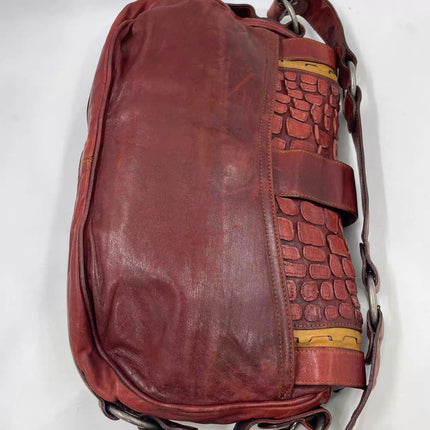 Dior Vintage Gaucho Large Red Leather Crocodile Embossed Crossbody Bag